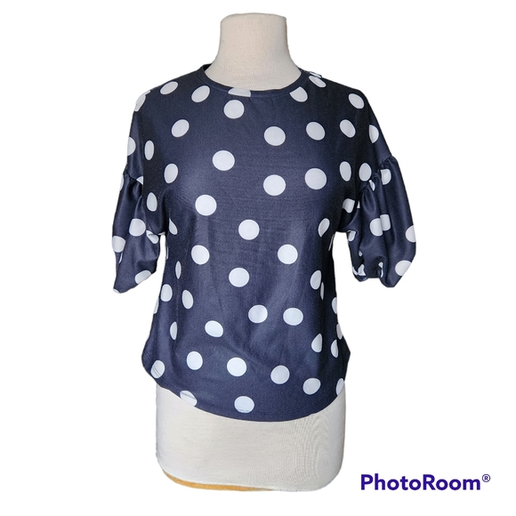 Zara Tops - ZARA POLKA DOT CREWNECK BLOUSE BLACK WHITE SIZE SMALL GUC
